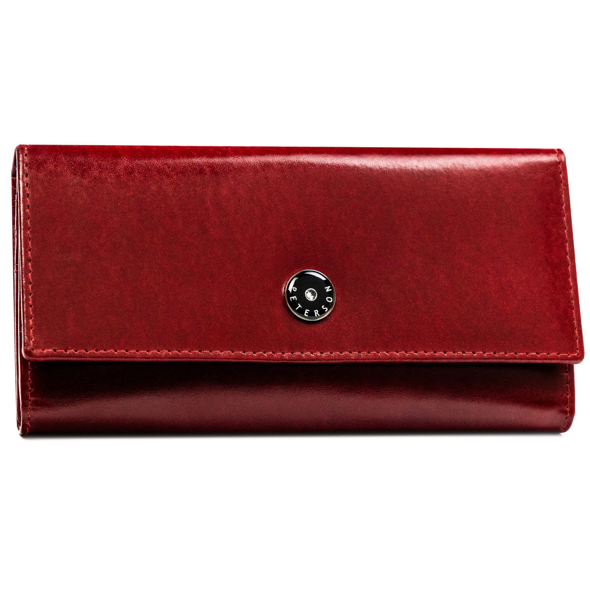 PETERSON Duży pojemny czerwony portfel damski ze skóry naturalnej schowek na suwak rozbudowany na karty dokumenty i gotówkę pudełko prezentowe ochro..
