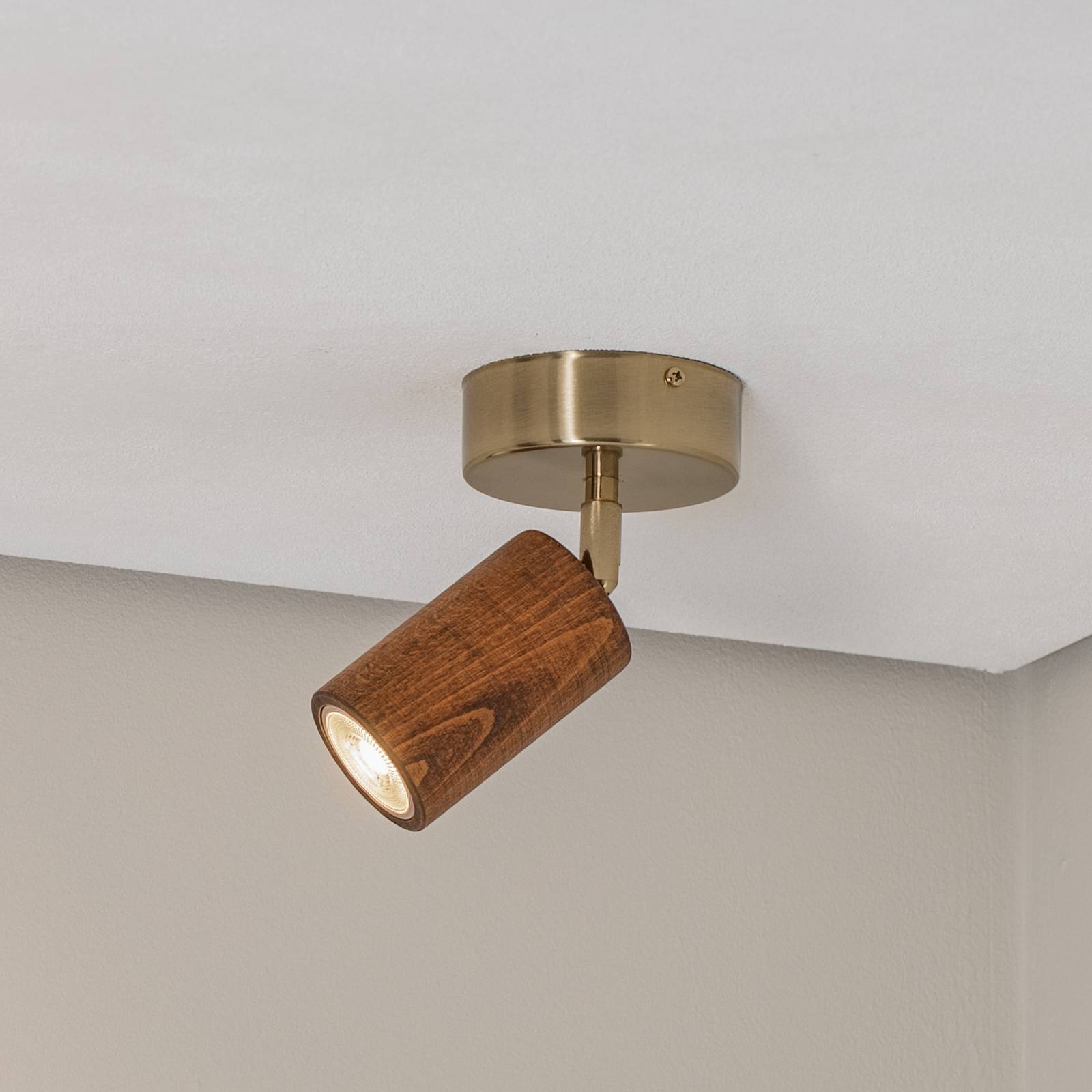 Lucea Reflektor sufitowy Legno, brązowy / kolor mosiądzu, wysokość 18 cm, drewno