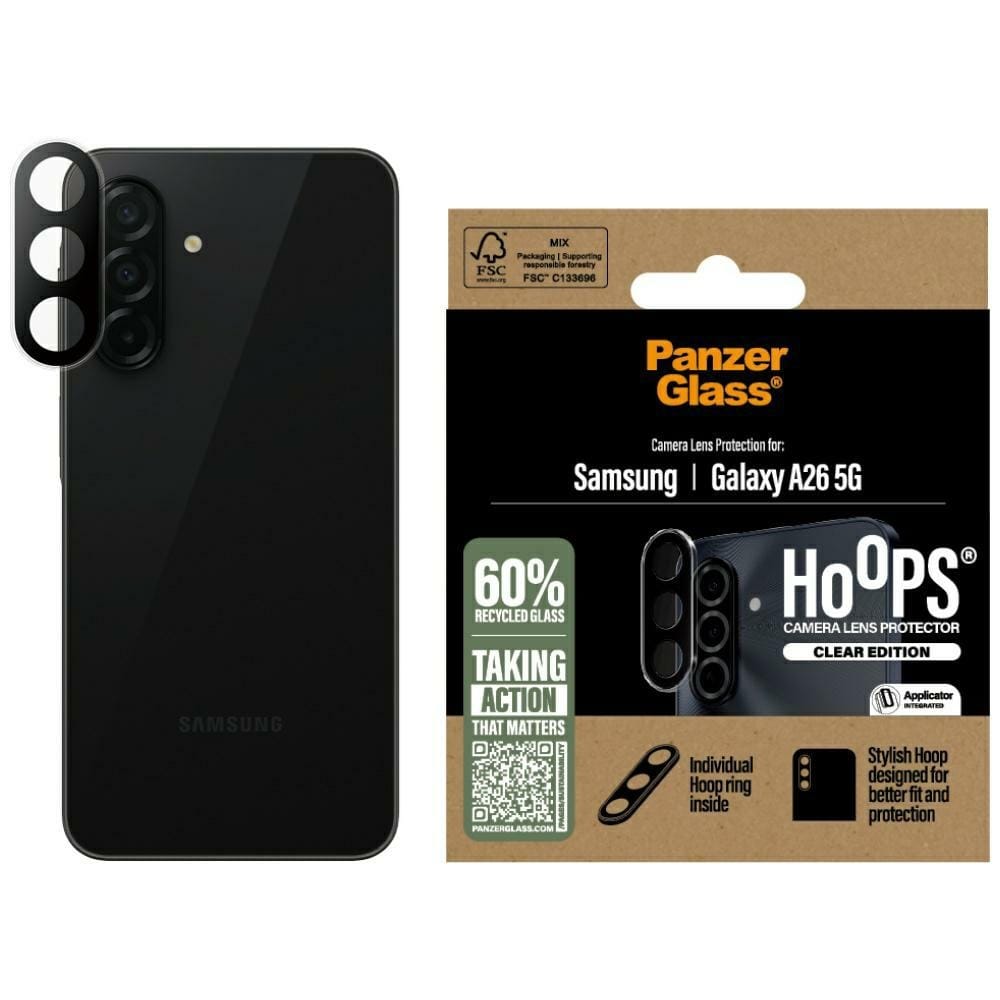 PanzerGlass Szkło hartowane na aparat Hoops Lens Protector do Samsung Galaxy A26 5G, przezroczysto-czarne