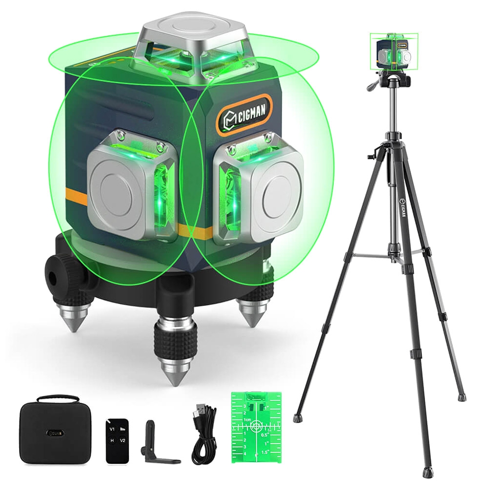 CIGMAN CM-701T 3x360° Laser Level with 1 5m Tripod Remote Control Self-Leveling 4000mAh Battery