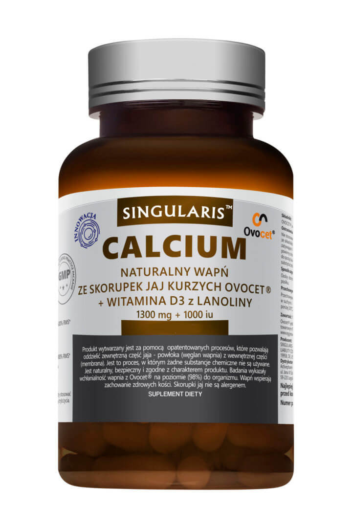 Singularis Calcium naturalny wapń ze skorupek jaj kurzych + witamina D3 z lanoliny, suplement diety, 60 kapsułek