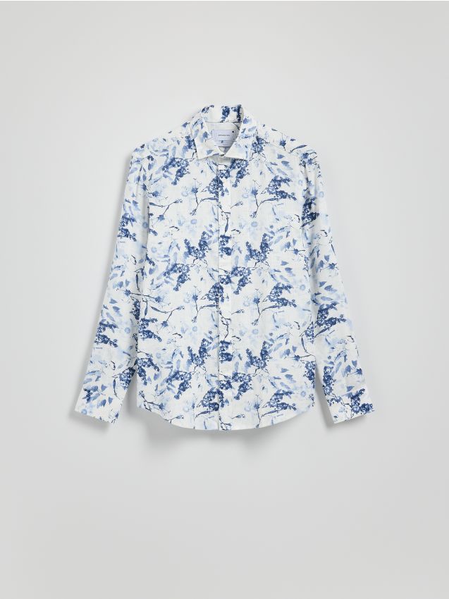 Reserved - Koszula slim fit z domieszką lnu - biały