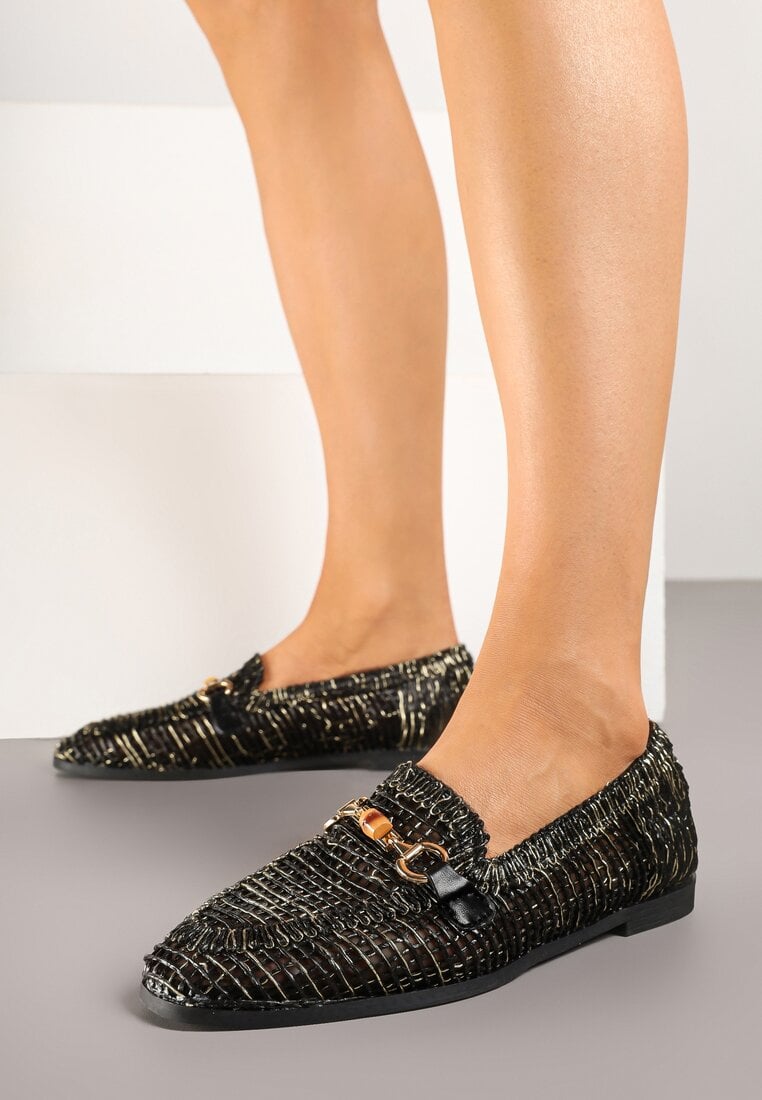 Czarne Mokasyny Loafersy z Ażurową Cholewką Kolarila
