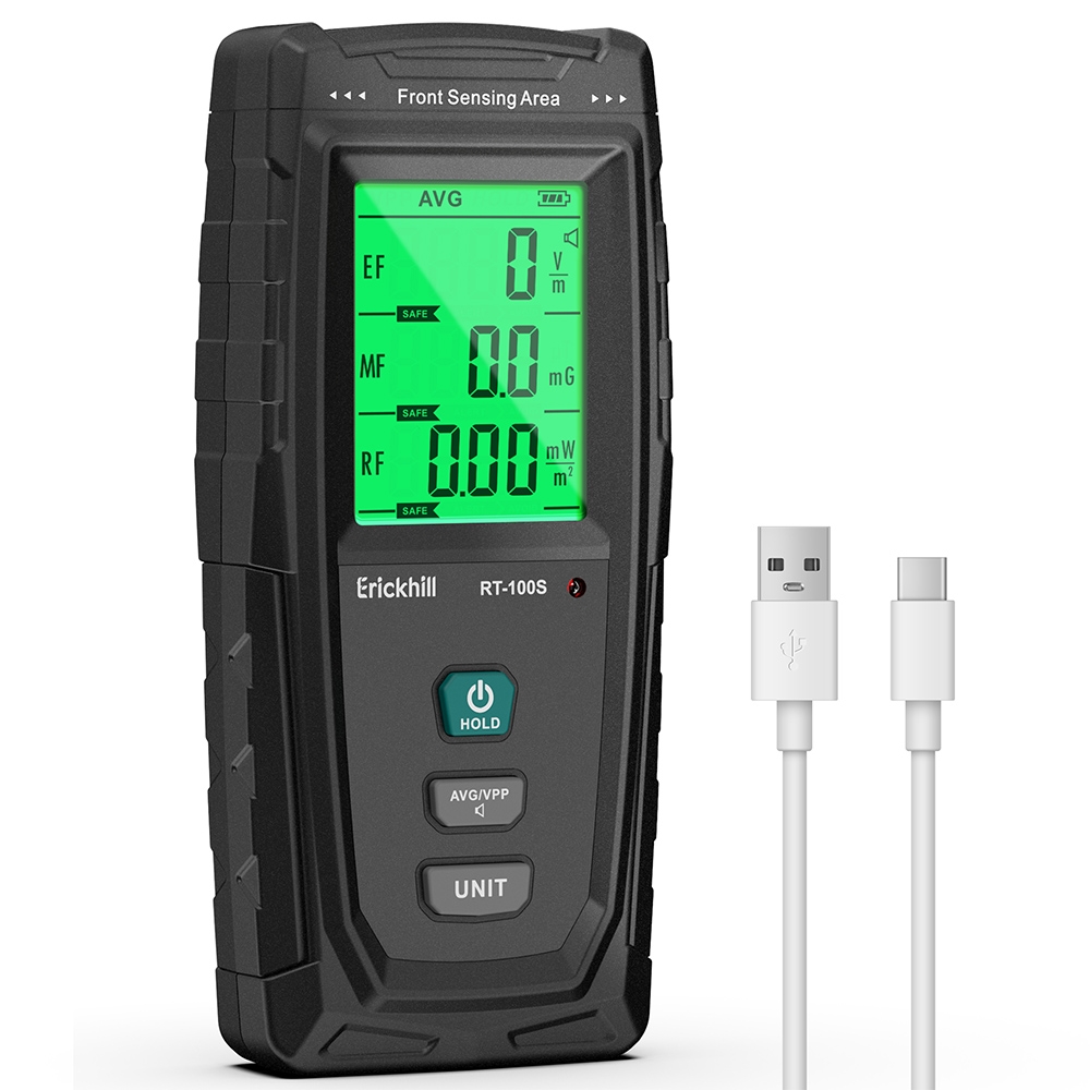 ERICKHILL RT-100S 3 in 1 EMF Detector Rechargeable Digital Electromagnetic Field Radiation Detector for Home EMF Inspections