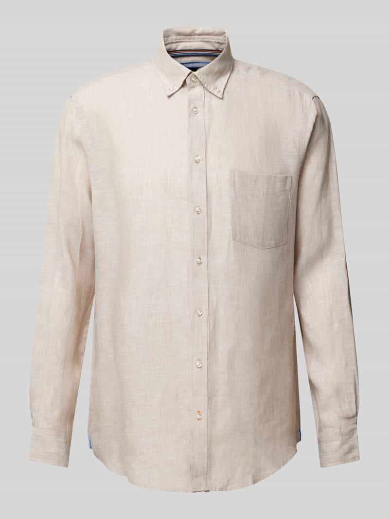 Koszula lniana o kroju regular fit z kołnierzykiem typu button down