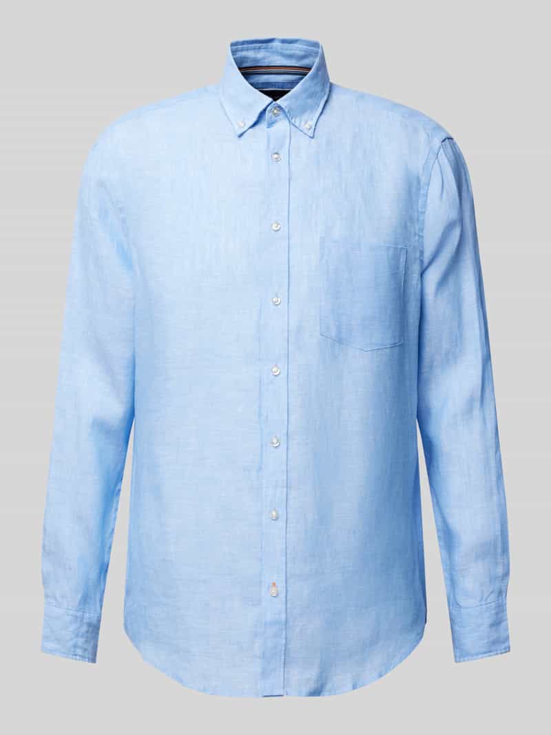 Koszula lniana o kroju regular fit z kołnierzykiem typu button down