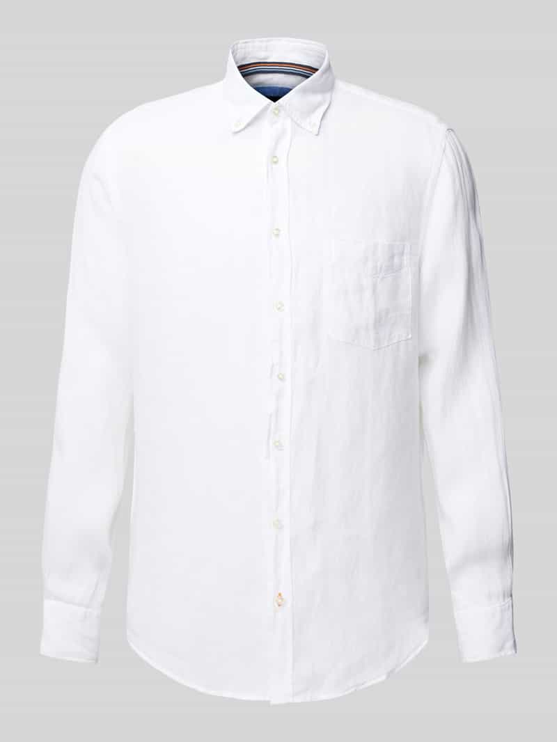 Koszula lniana o kroju regular fit z kołnierzykiem typu button down