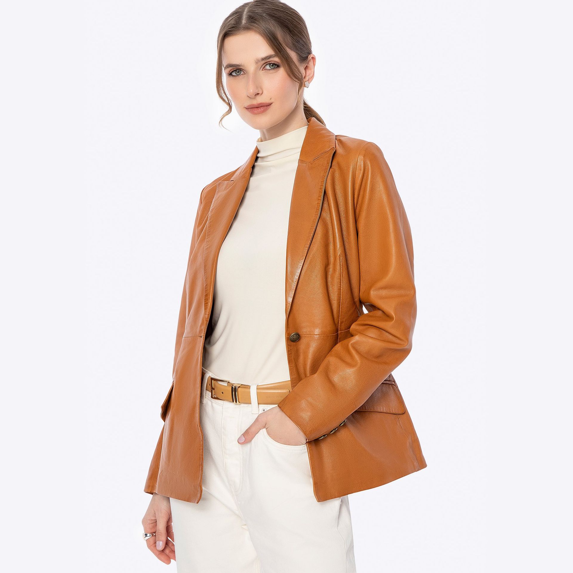 Damski płaszcz ze skóry owczej jasny brąz