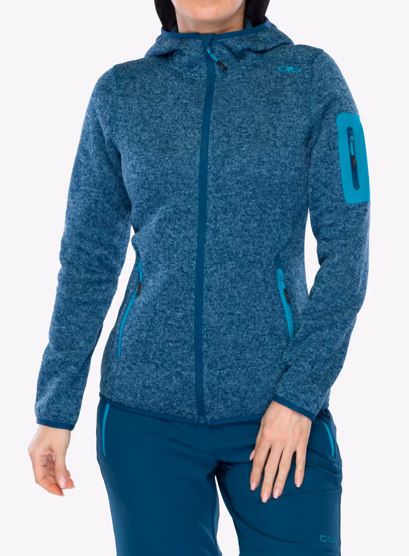 Polar damski CMP Londra Fix Hood Jacket Knitted - night/tiffany
