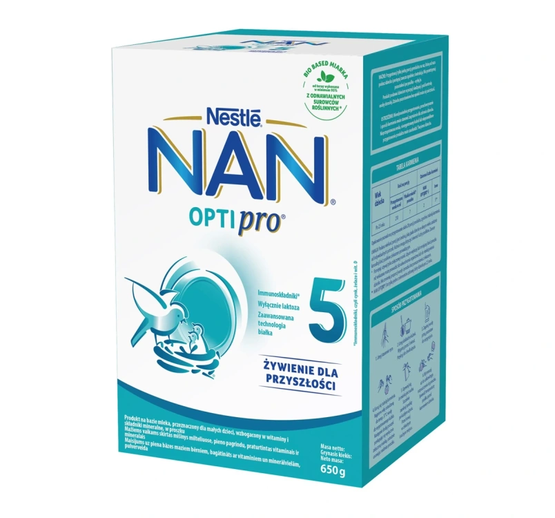 Nestle Nan Optipro 5 produkt na bazie mleka, w proszku dla dzieci po 2,5 roku życia 650g