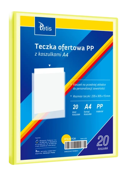 Teczka ofertowa A4 PP + 20 koszulek żółta - Tetis