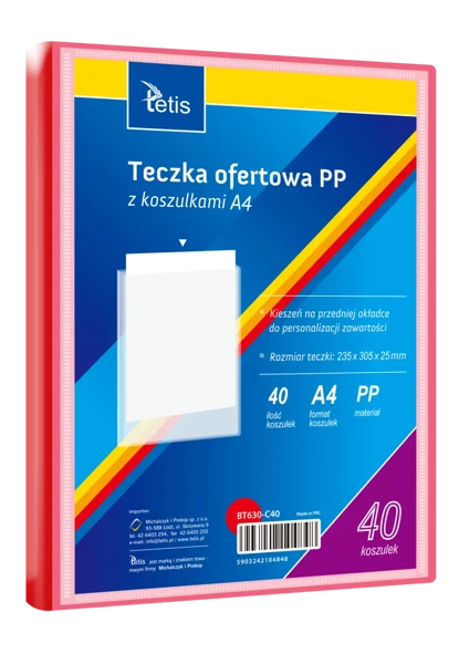 Teczka ofertowa A4 PP + 40 koszulek czerwona - Tetis