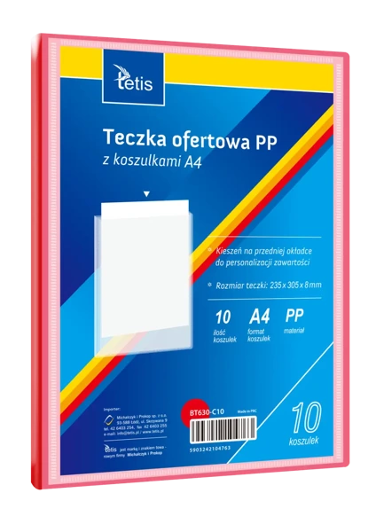 Teczka ofertowa A4 PP + 10 koszulek czerwona - Tetis