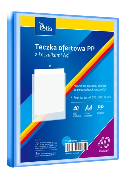 Teczka ofertowa A4 PP + 40 koszulek niebieska - Tetis