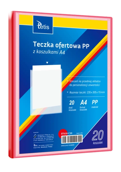 Teczka ofertowa A4 PP + 20 koszulek czerwona - Tetis