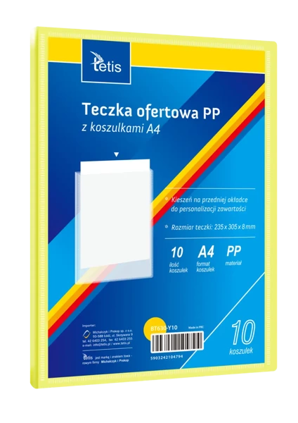 Teczka ofertowa A4 PP + 10 koszulek żółta - Tetis