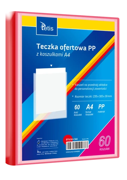 Teczka ofertowa A4 PP + 60 koszulek czerwona - Tetis