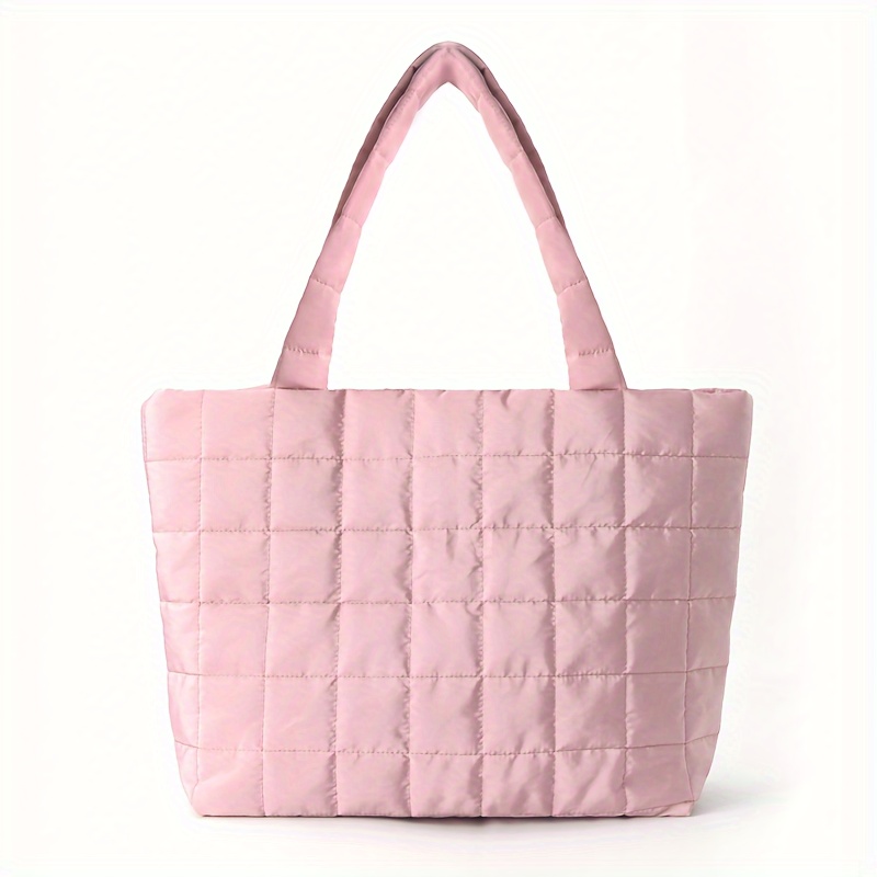 TEMU Damska Pikowana Torba Tote - Duża Pojemność, Czarna Poliestrowa z Magnetycznym Zamknięciem, Wytrzymały Wzór w Kratkę do Użytku Codziennego i