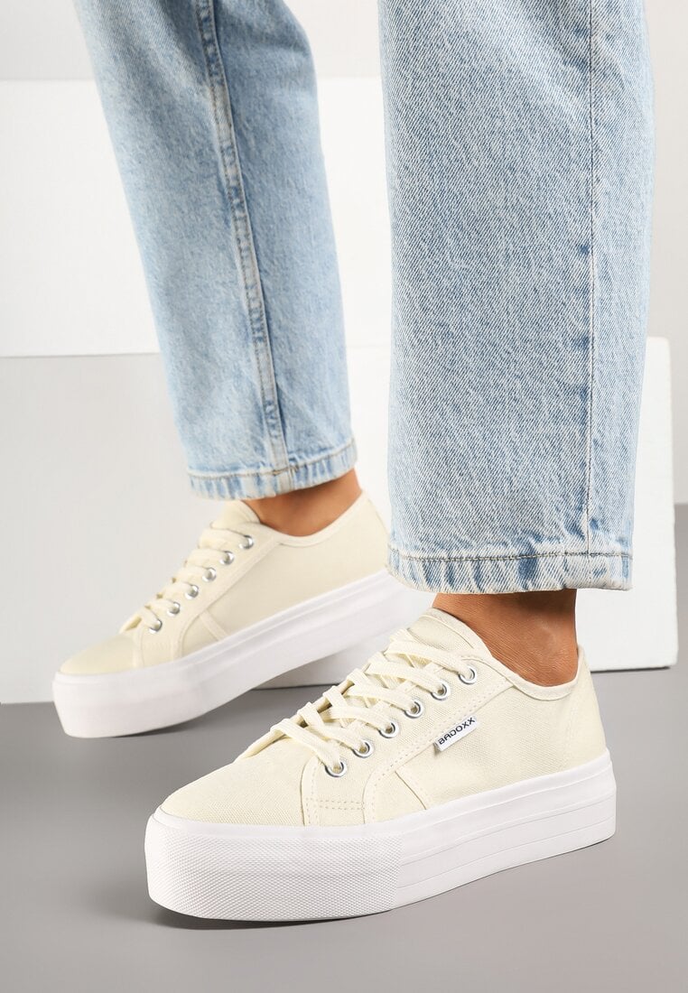 Beżowe Klasyczne Trampki na Grubej Podeszwie Maireli