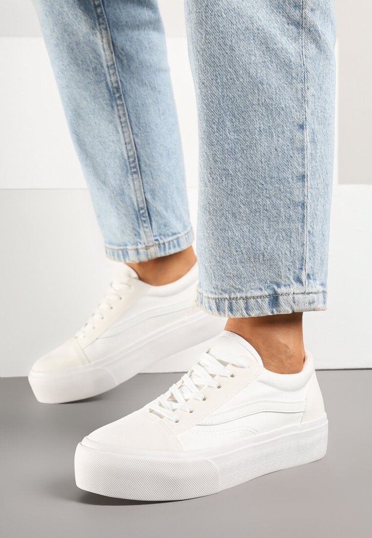 Białe Klasyczne Trampki na Grubej Podeszwie Mepone