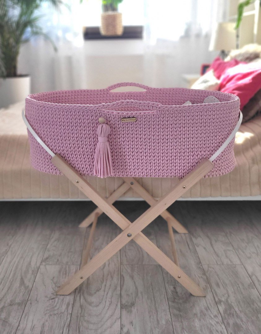 Kosz Mojżesza Boho Handmade Ze Stojakiem - Różowy