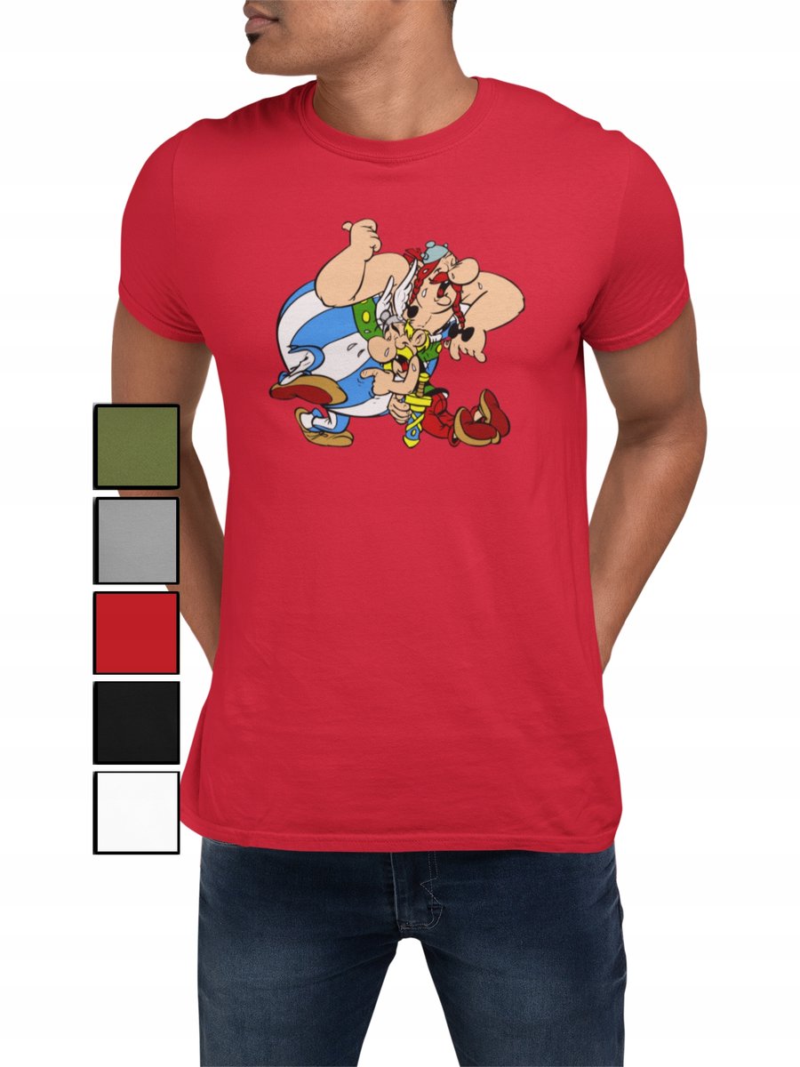 KOSZULKA T-SHIRT MĘSKA Z NADRUKIEM BAJKI ASTERIX OBELIX WZORY MIX - L