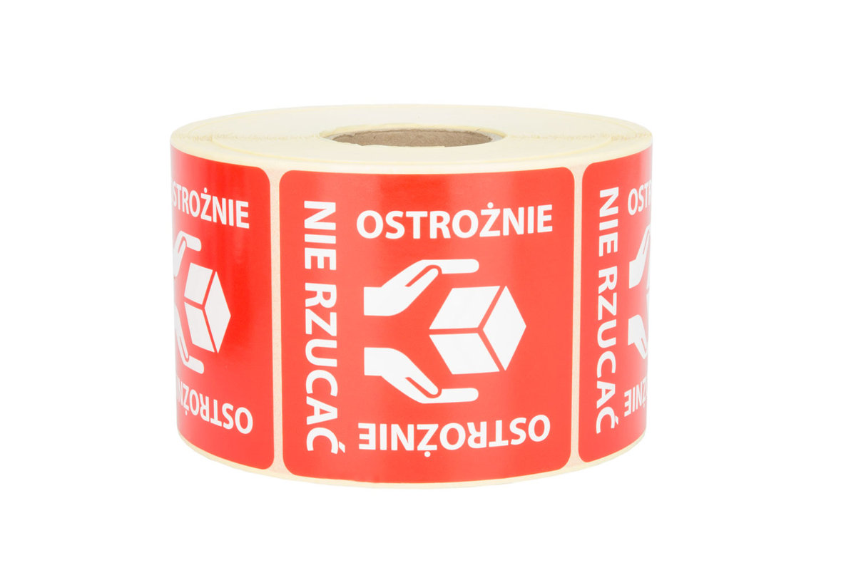Etykiety naklejki ostrzegawcze, Ostrożnie nie rzucać 50x50mm 500 SZT