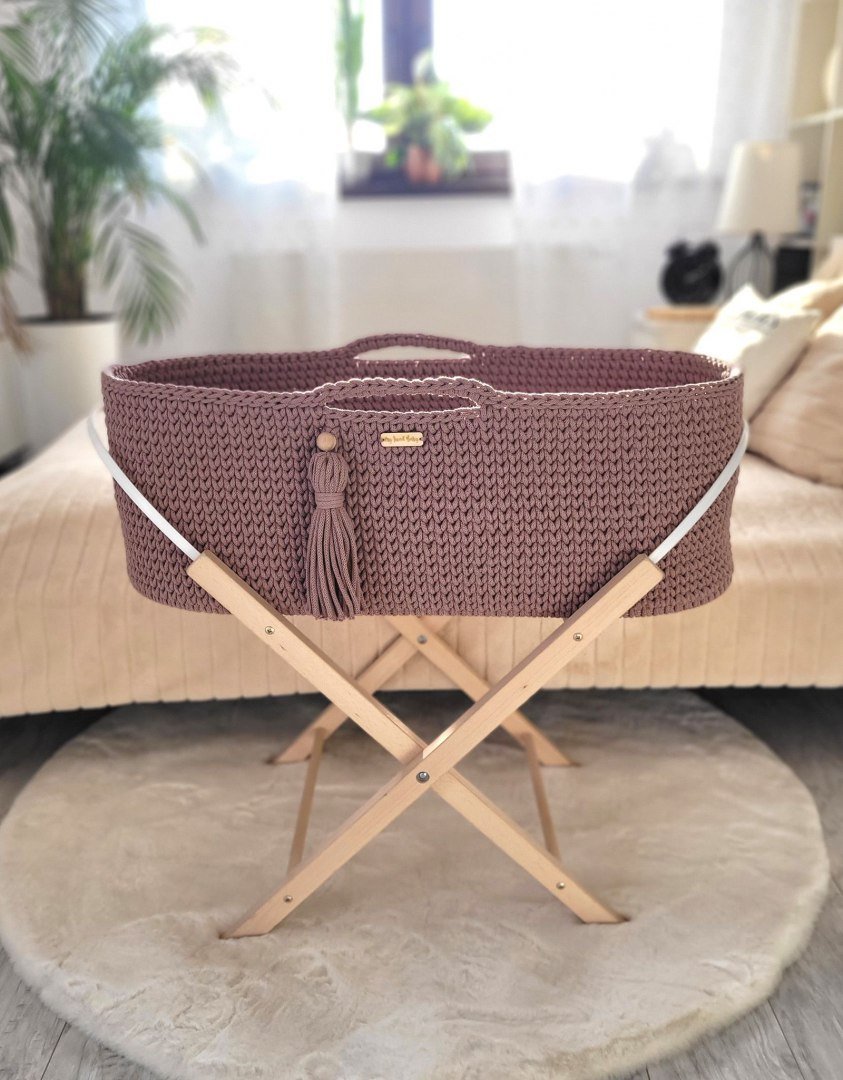 Kosz Mojżesza Boho Handmade Ze Stojakiem - Mauve