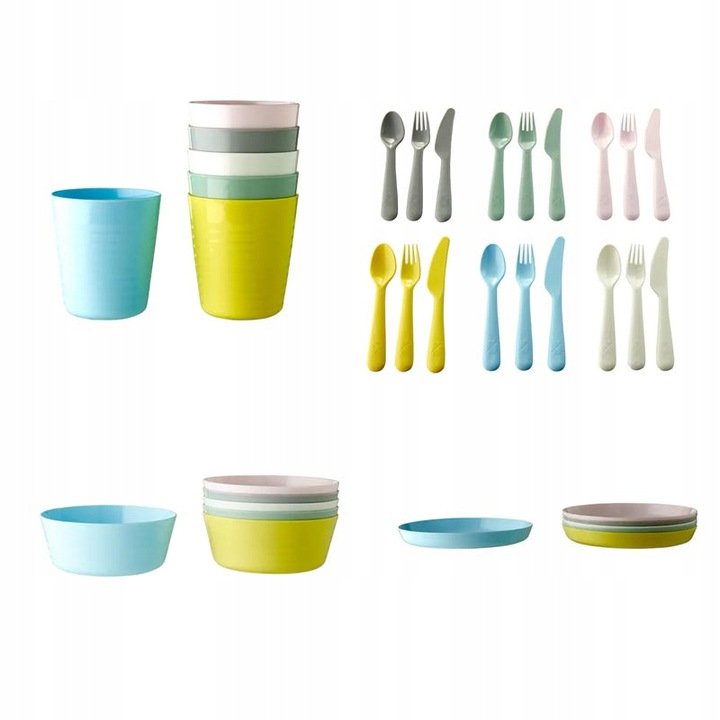 ZESTAW KALAS MISKI SZTUĆCE KUBKI TALERZYKI 36 SZT.