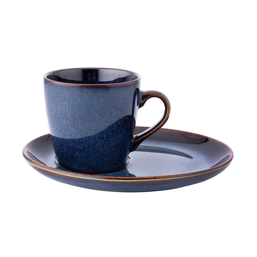 Reactive Navy Blue Filiżanka Ceramiczna 310 ml Ze Spodkiem 20 cm W Opasce
