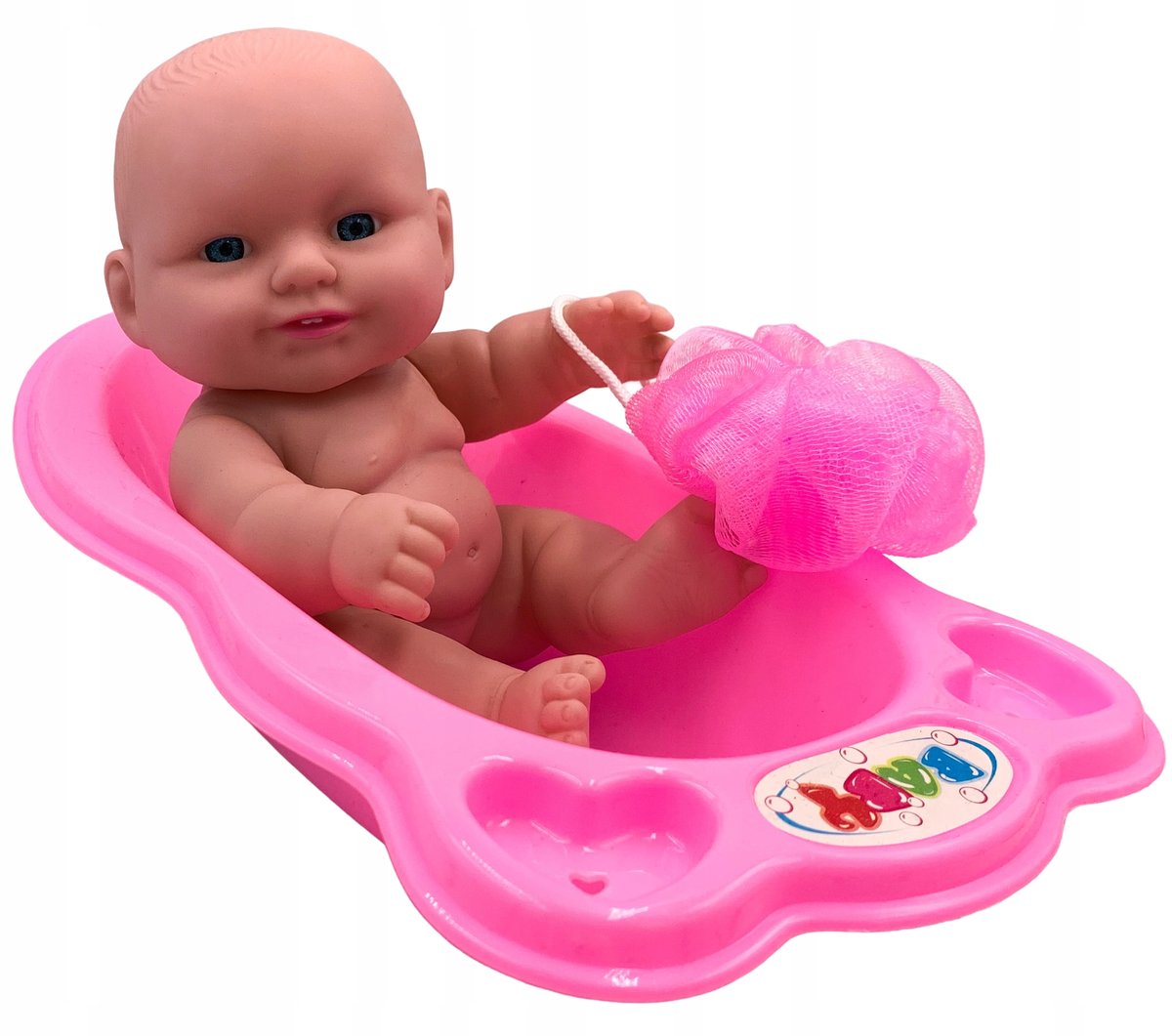 Lalka bobas dziecko w wannie myjka różowa wanienka