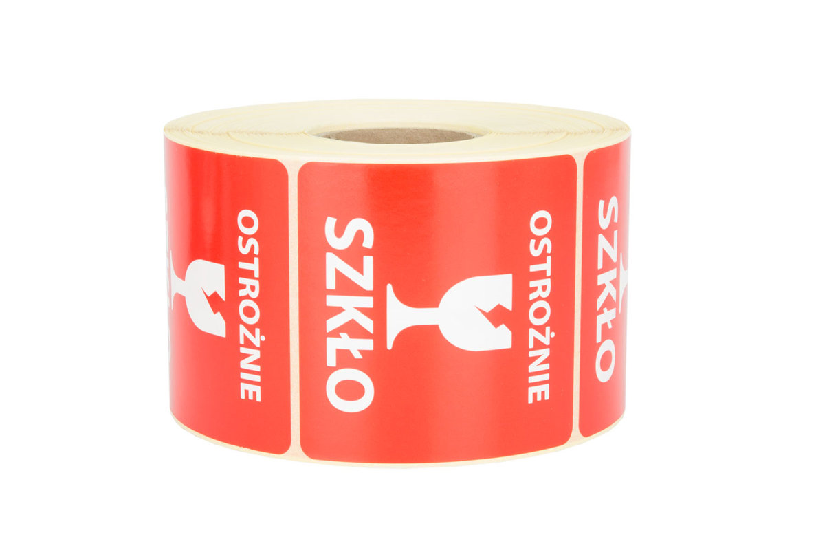 Etykiety naklejki ostrzegawcze, Ostrożnie szkło 50x50mm 1000 SZT