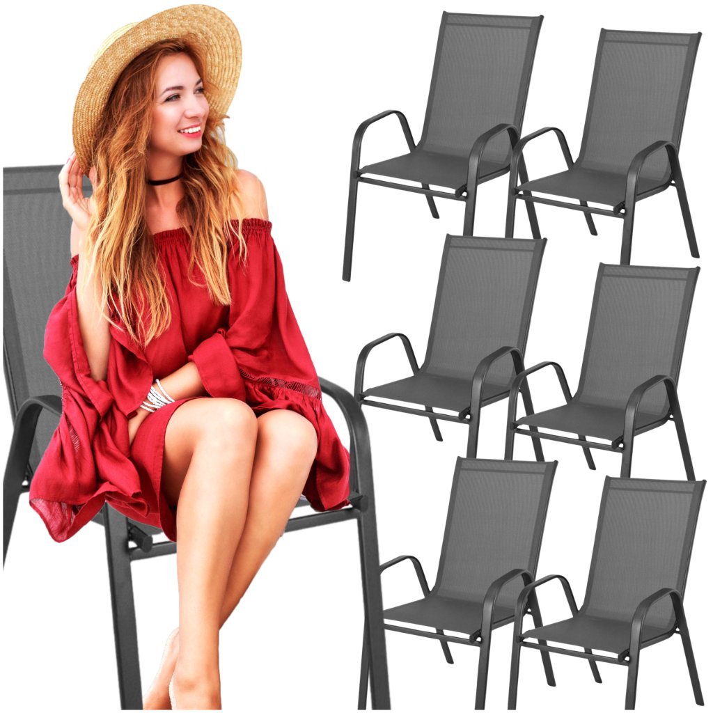 krzesło ogrodowe metalowe szare 6 sztuk