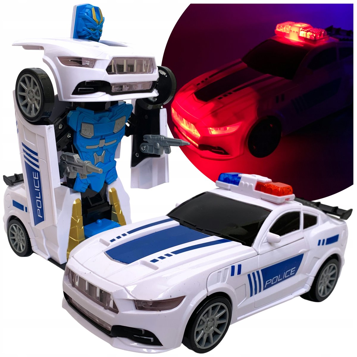 Auto robot na baterie jeżdżące świecące z dźwiękiem samochód policja autko.