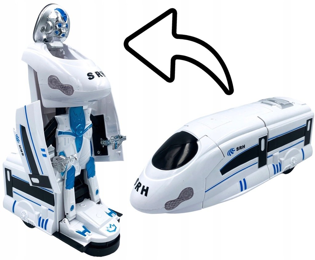 Pociąg robot przemienia się świeci jeździ pendolino świecący na baterie
