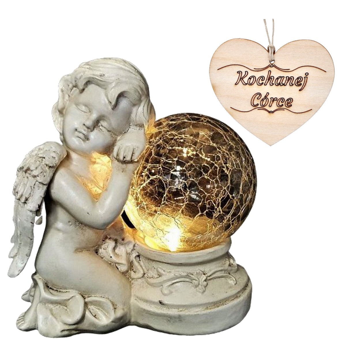 ANIOŁ STRÓŻ ZNICZ Z KULĄ SOLARNY DO OGRODU LUB NA GRÓB DLA CÓRKI