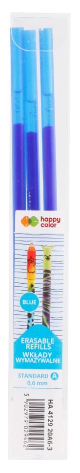 Wkład do długopisu wymazywalnego niebieski Standard A 0,6mm 3 szt Happy Color