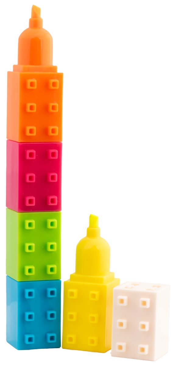 Zestaw zakreślaczy w kształcie klocków Fluo 5 szt. Blocks Happy Color