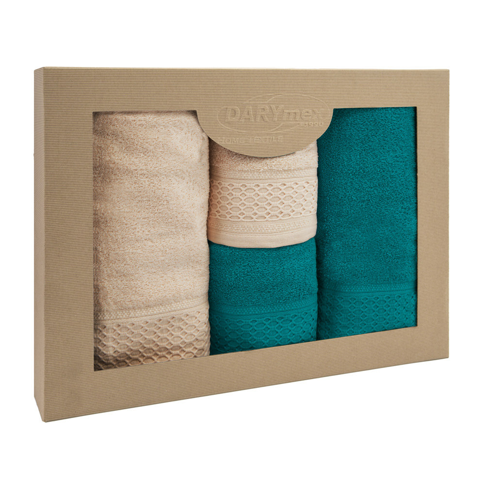 Ręczniki bawełniane FROTTE jednobarwne komplet EKO cappuccino ciemny turkus