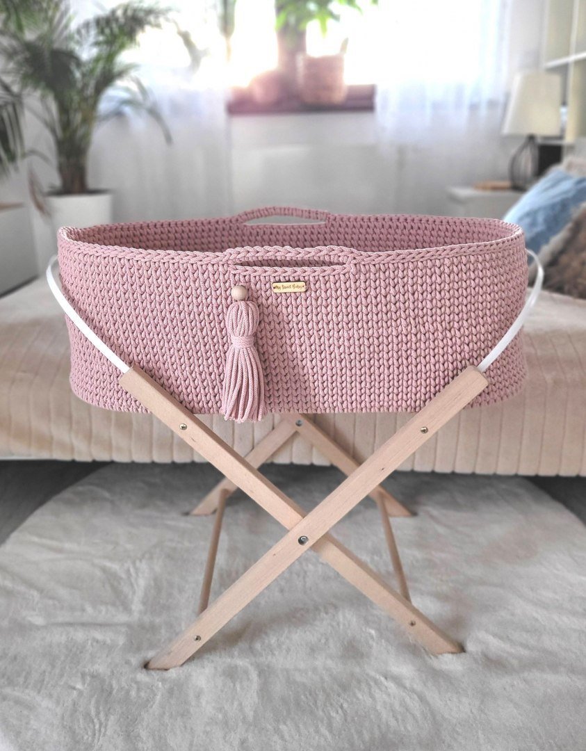 Kosz Mojżesza Boho Handmade Ze Stojakiem - Pastel Pink