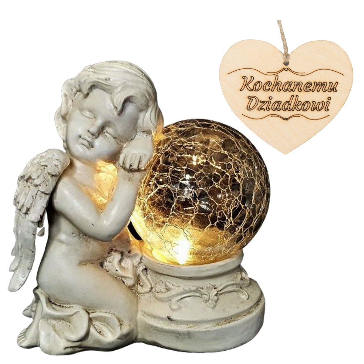 ANIOŁ STRÓŻ ZNICZ Z KULĄ SOLARNY DO OGRODU LUB NA GRÓB DLA DZIADKA