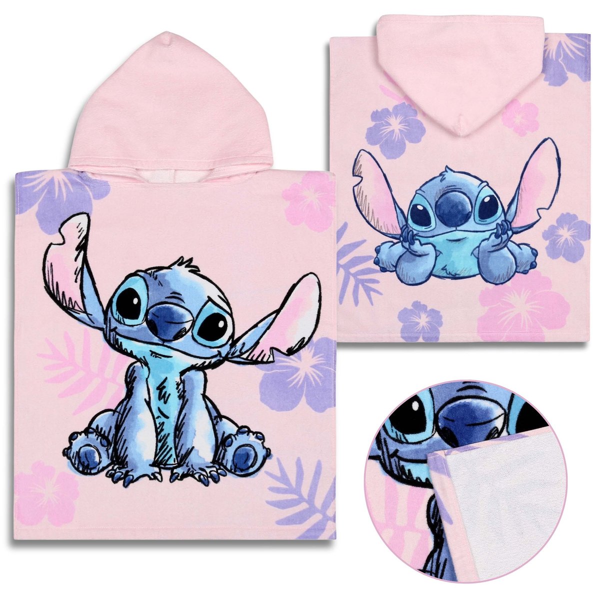 DISNEY Stitch Dziecięcy ręcznik, poncho z kapturem dla dziewczynki, bawełniane 50x115 cm OEKO-TEX