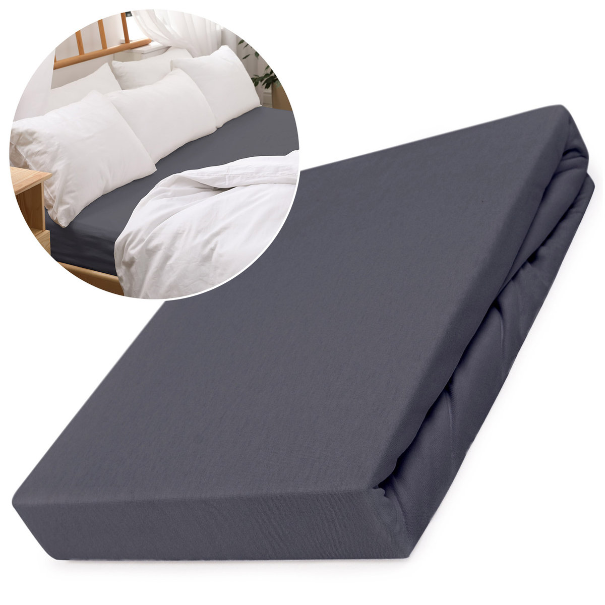 Prześcieradło z gumką 80x180 elastyczny JERSEY 100% BAWEŁNA kolor antracyt