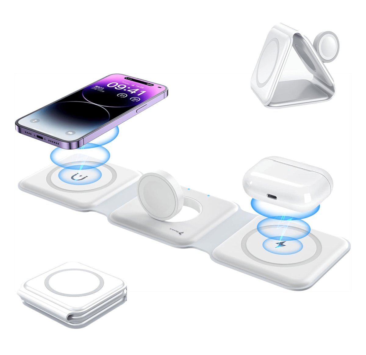 REAGLE SKŁADANA ŁADOWARKA INDUKCYJNA BEZPRZEWODOWA 3W1 MAGSAFE 15W IPHONE AIRPODS