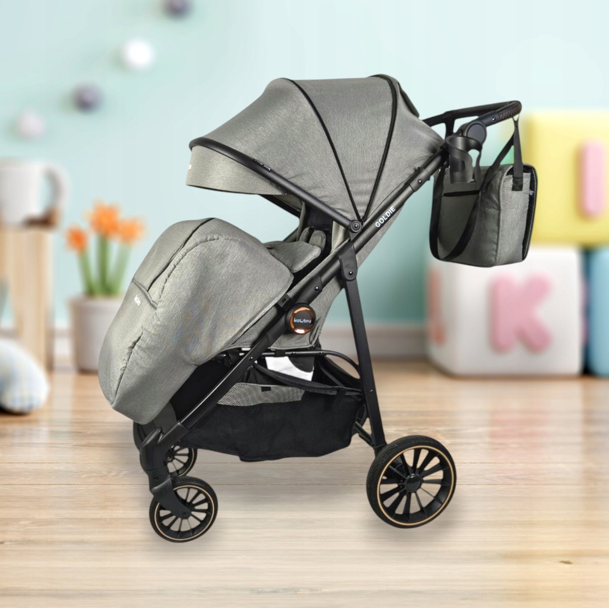 Wózek spacerowy, spacerówka KacBru GOLDIE kolor Szary Bogate Wyposażenie !