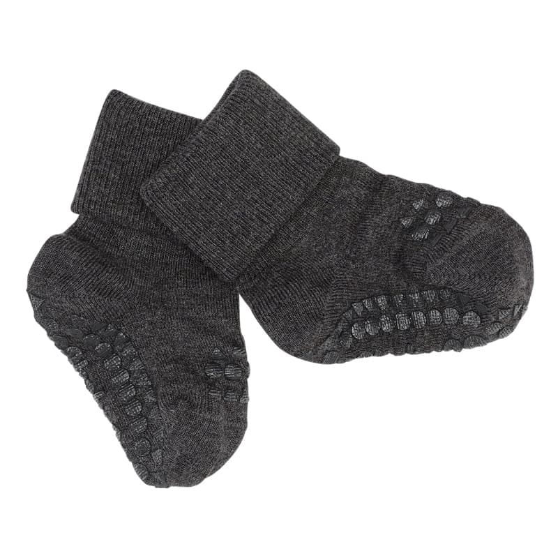 Gobabygo - Antypoślizgowe Skarpetki Do Nauki Chodzenia Bamboo Dark Grey Melange 1-2 Lata