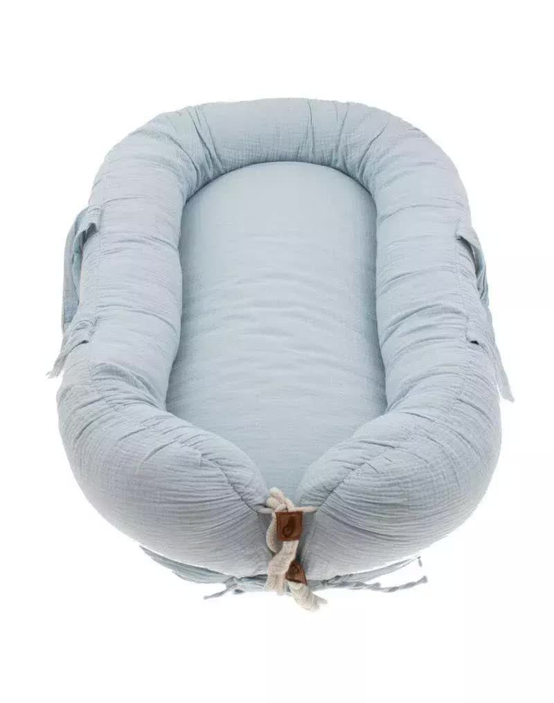 Hi Little One, Kokon Gniazdko Dla Noworodka Z Organicznego Oddychającego Bio Muślinu Gots Newborn Nest Baby Blue