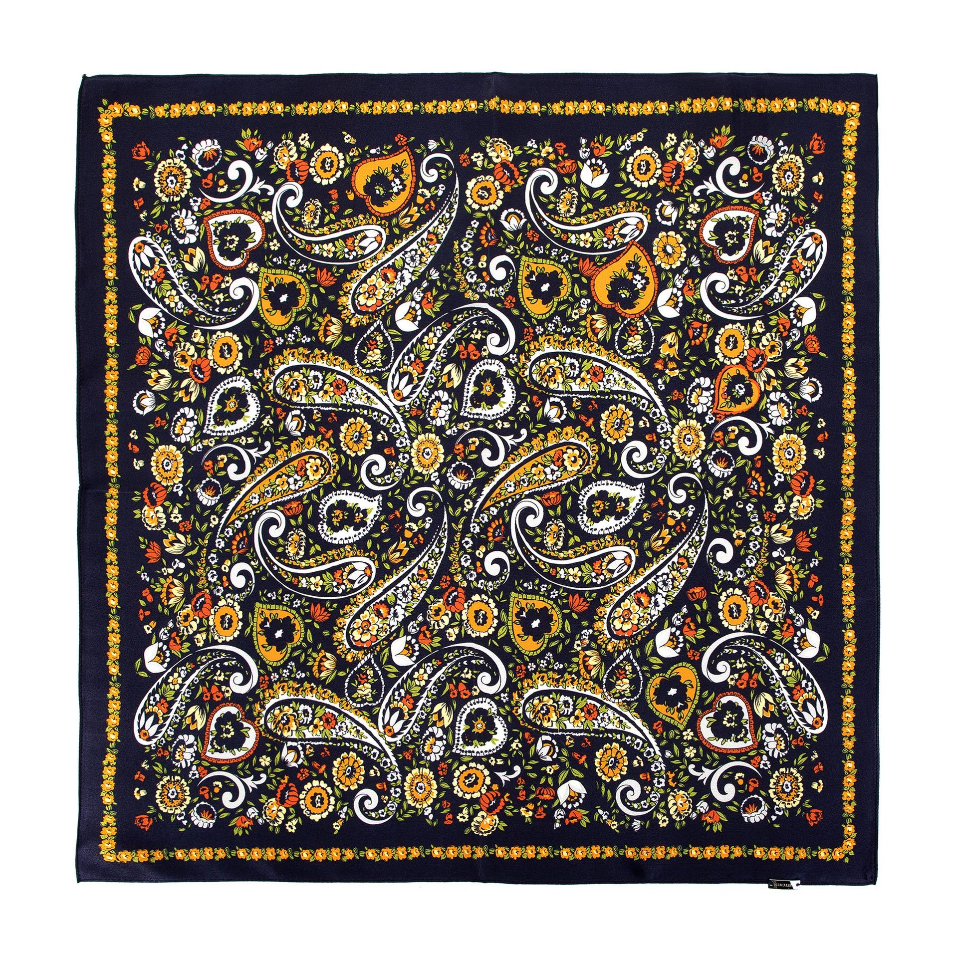 Damska apaszka jedwabna ze wzorem paisley granatowa