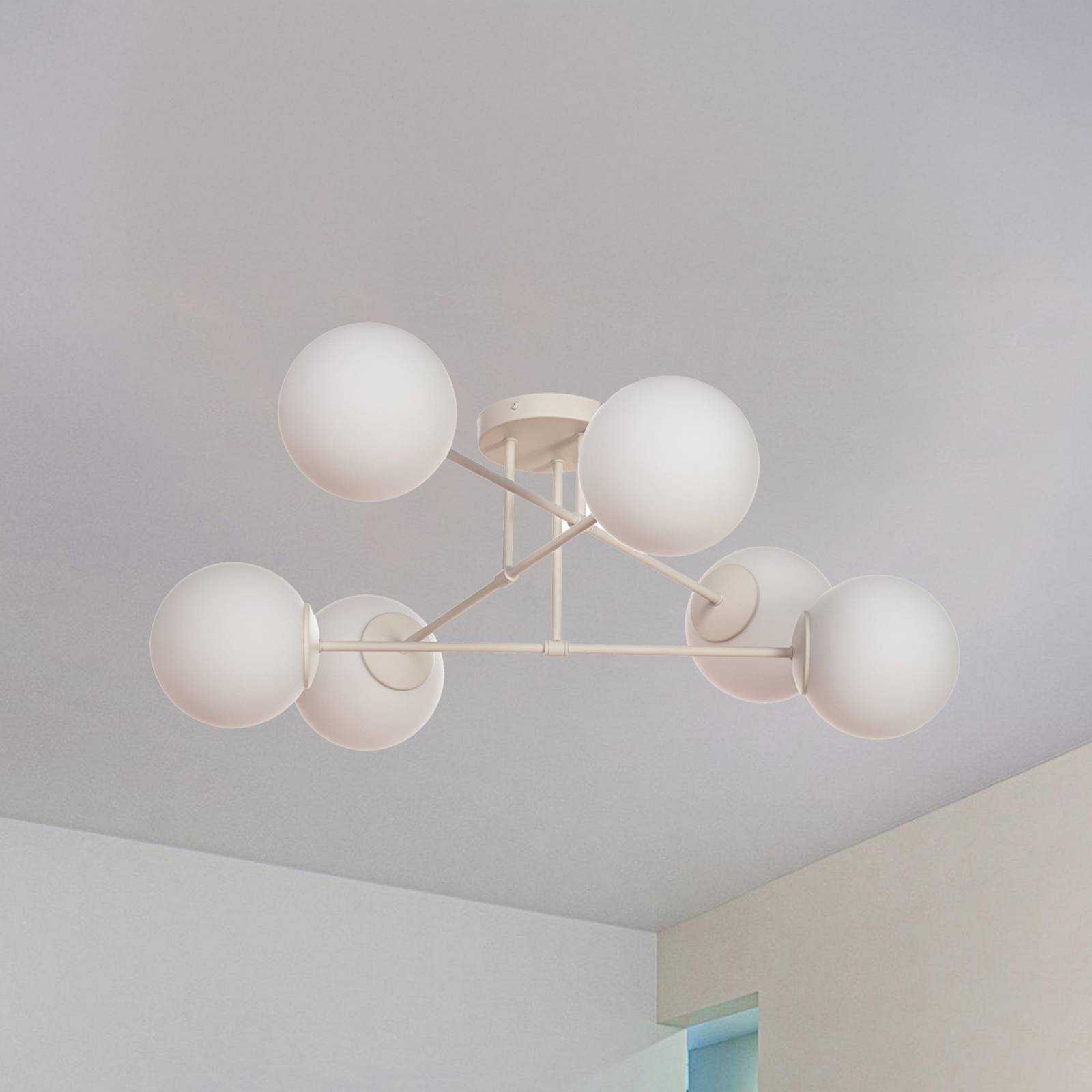 HELAM Lampa sufitowa Moon, 6-punktowa, kolor piaskowy, metal, szkło