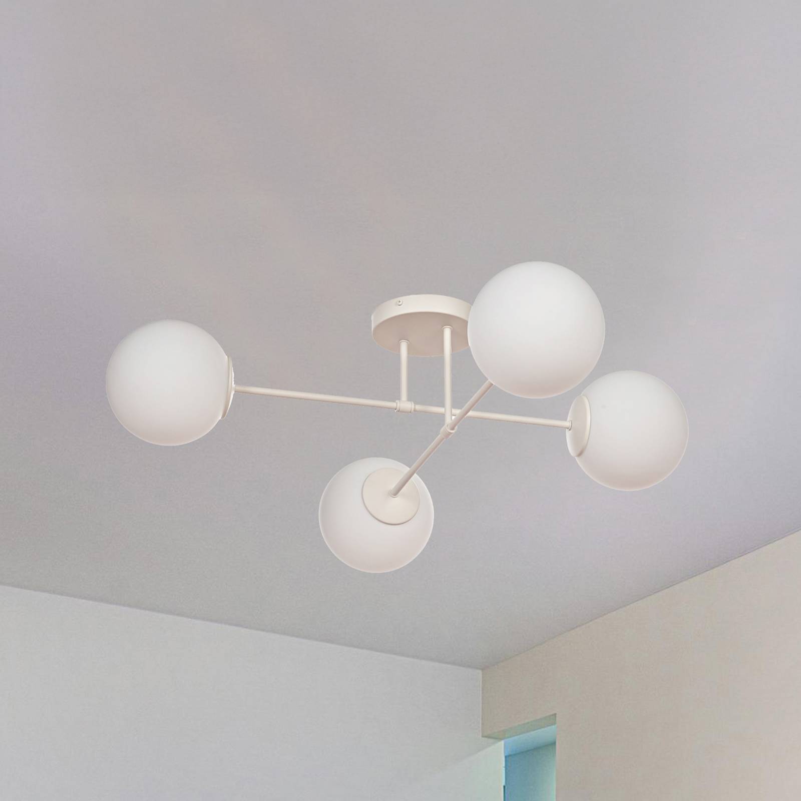 HELAM Lampa sufitowa Moon, 4-punktowa, kolor piaskowy, metal, szkło